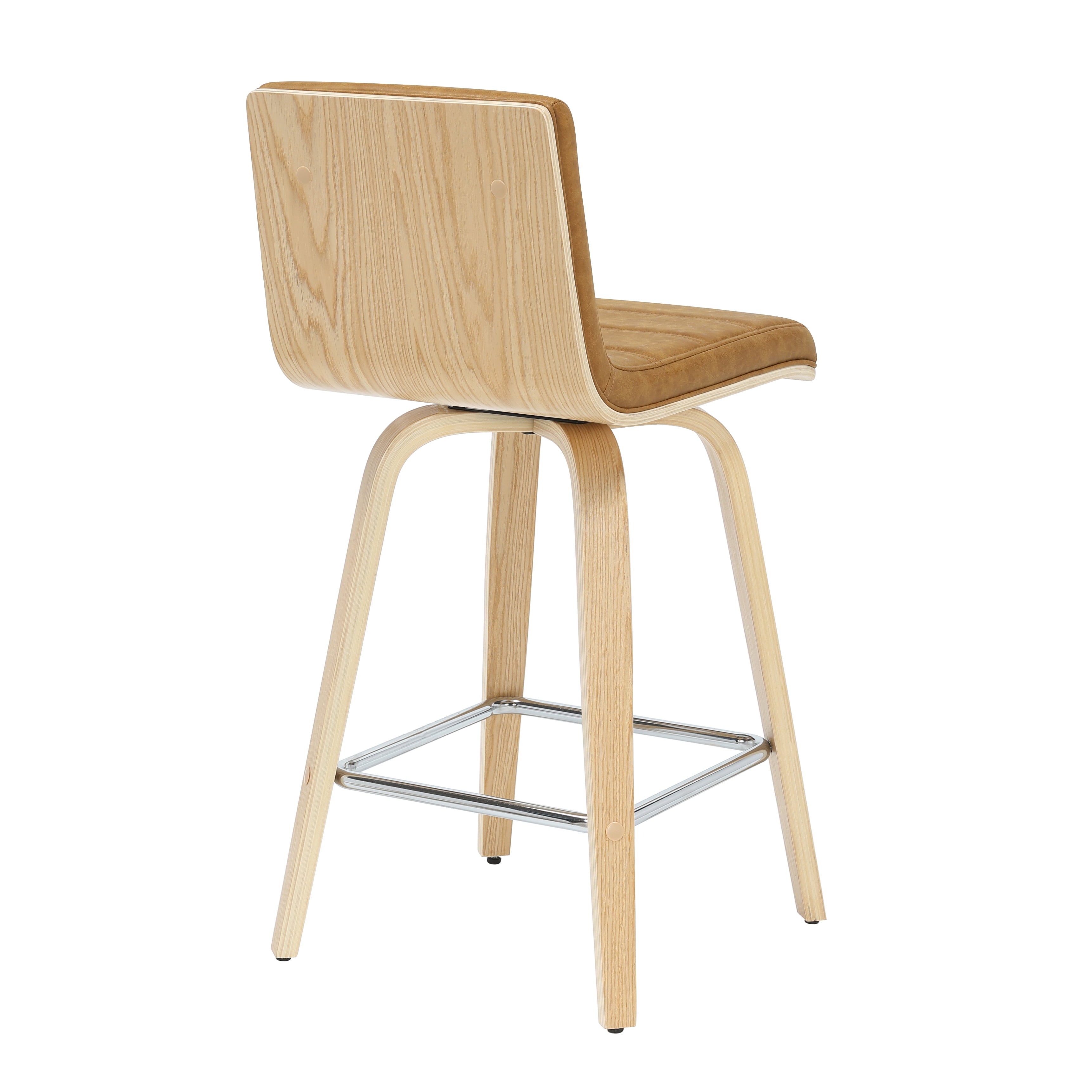 Vienna 35.5 in. H Swivel Counter Height Camel Square Back Wood Bar Stool with Faux Leather Seat Set of 2