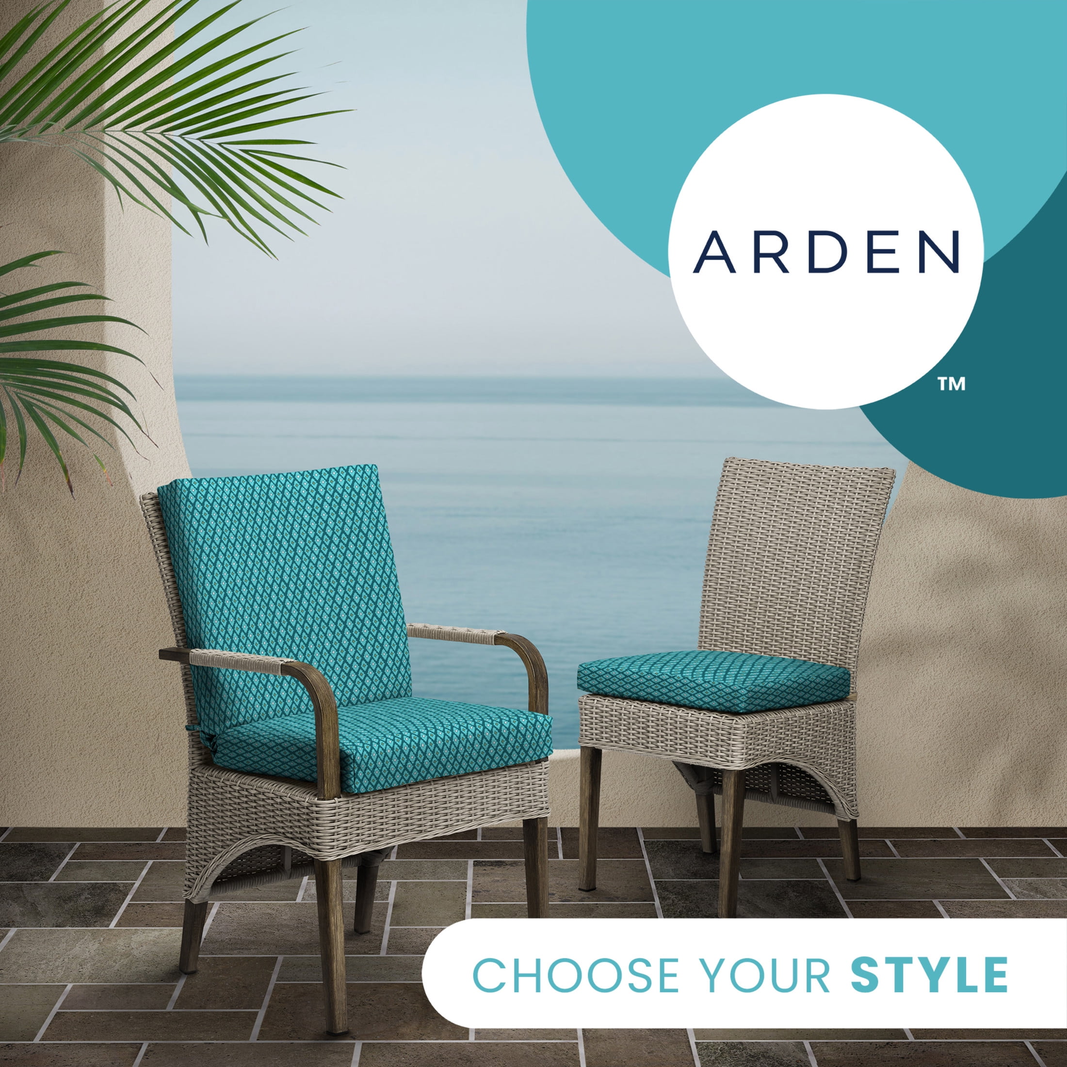 ARDEN Basics Outdoor Midback Dining Chair Cushion, 19.5 x 17, Rain-Proof and Fade Resistant, Luna Geometric