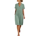 thumbnail image 2 of Yteetum Women's Summer Dresses Short Sleeve V Neck A Line Midi Dresses Casual Solid Loose Fits Lightweight Comfy Travel Vacation Sundress Dress, 2 of 9