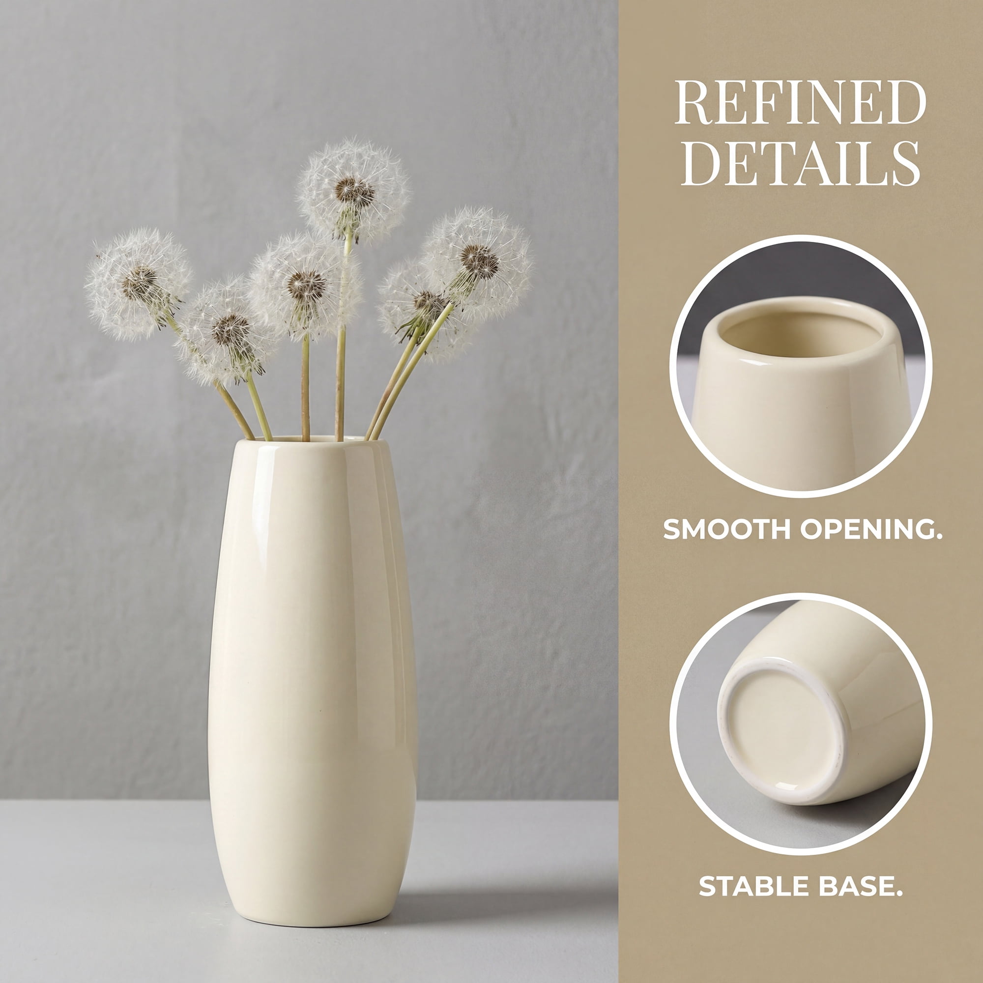 Unique Bargains Matte Ribbed Cylinder Vases Cream Yellow 3.4"L x 3.4"W x 7.9"H