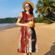 thumbnail image 4 of Fotbe Silhouette Trumpet Red Art Vestido Largo de Moda para Mujer, Vestido Tipo Camiseta con Manga Corta y Estilo Casual a Rayas y Bloques de Color, 4 of 6