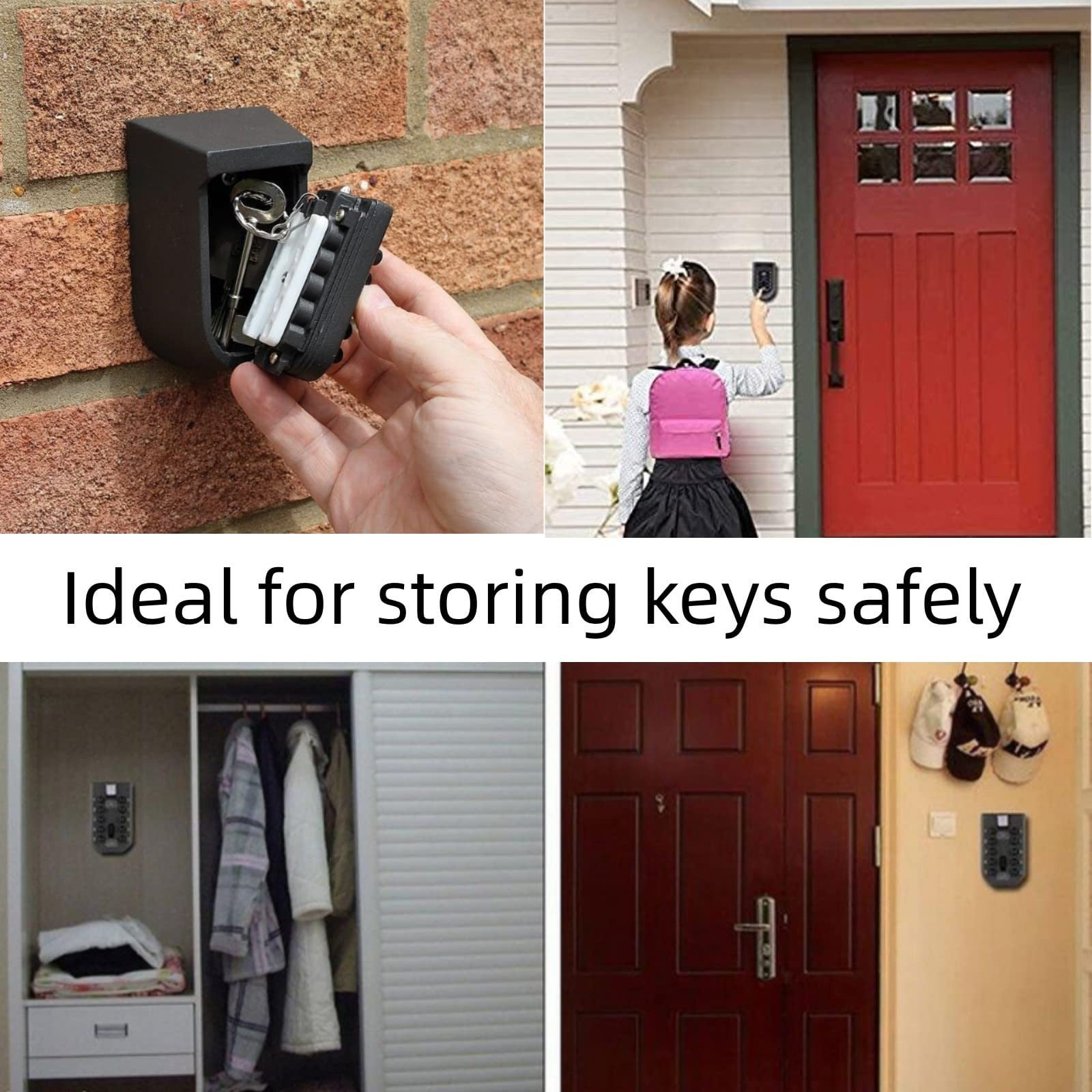 Clearance Equipment package under $20,Indoor & Outdoor Key Lock Box Wall Mounted Button Combination Key Storage Lock Box With Black Rubber Cover & Wall Fixings For 5 To 7 Keys 2PC