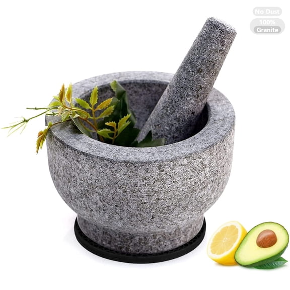 Luvan 6 inch Granite Mortar and Pestle Set,2 Cup Stone Molcajete Bowl and Pestle for Garlic,Cooking