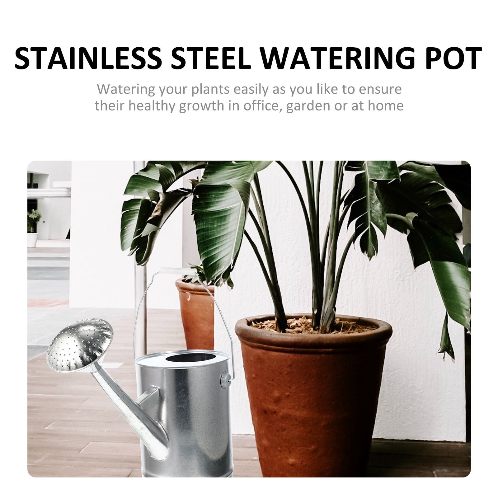 IBASETOY Plated Silver Galvanized Iron Watering Can with Long Spout for Indoor and Outdoor Plants