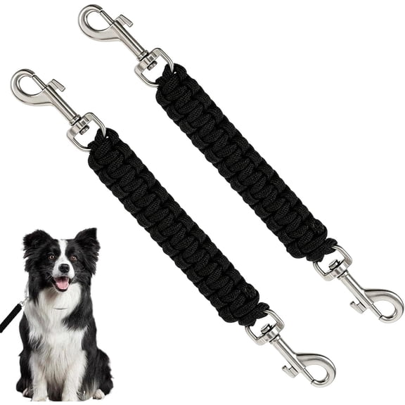 Dog Collar Safety Clip, Double-Ended Backup Safety Strap for Dog Harness, Prong Collar Connector, Heavy Duty Leash Accessory for Walking Training (2 Pack)Q