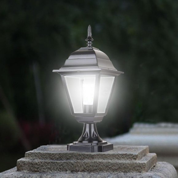 Feltree Outdoor Metal Garden Lamp Post with Glass Shade, Weatherproof Pillar Light Fixture for Driveway, Walkway, Patio & Yard Decor Installation