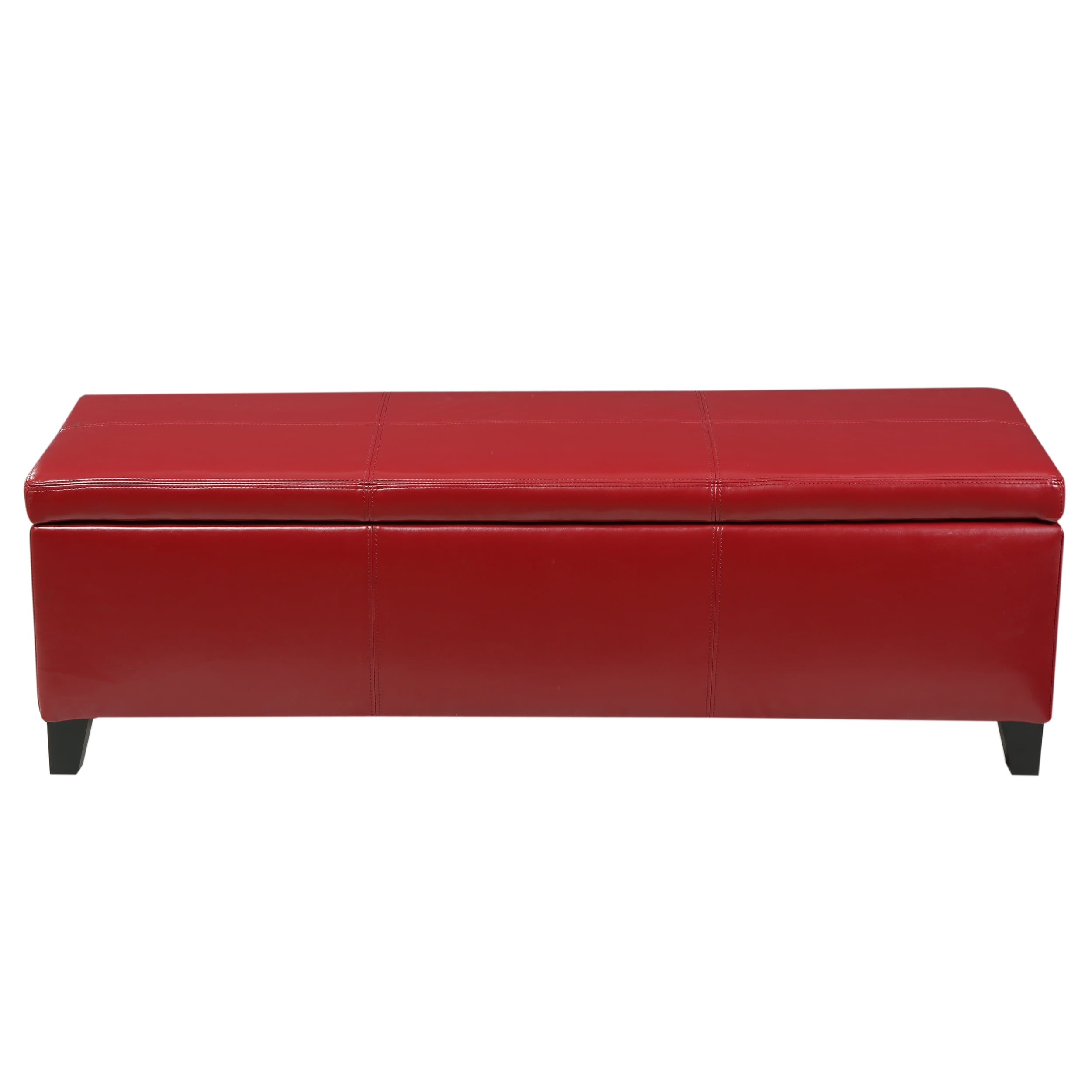 Noble House Gentry Red Faux Leather Storage Ottoman