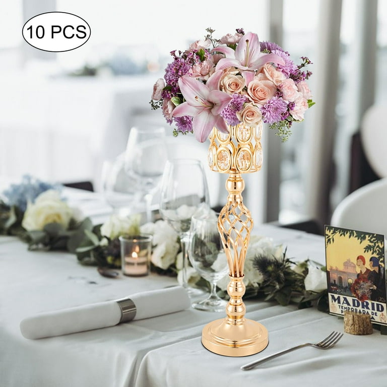 10Pcs Iron Flower Vases Stand Wedding Table Centerpieces Gold Candle  Holders with Crystal Beads - Walmart.com