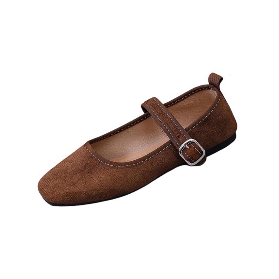 Gpaecead Women's Vintage Mary Jane Flats Square Toe Faux Suede Adjustable Buckle Cushioned Shoes For Work And Casual, Brown