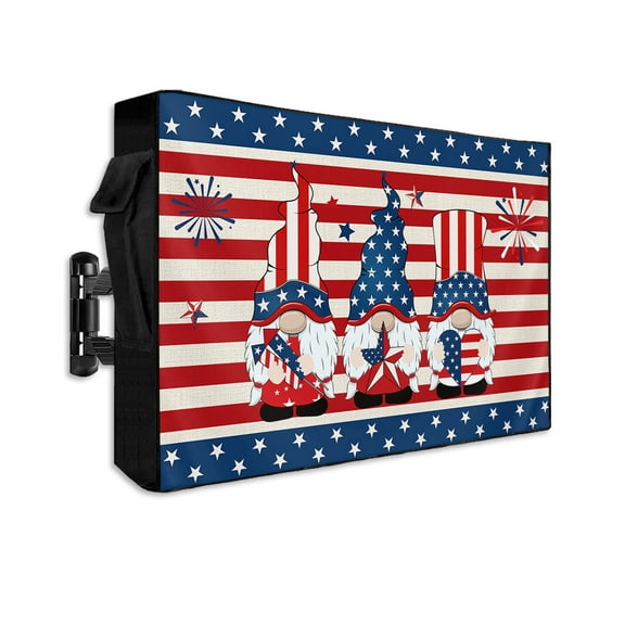 Independence Day Gnomes Outdoor TV Cover 40 to 43 Inch Weatherproof, 4th of July Red Striped 600D Oxford TV Covers with Waterproof Zipper, Outside Flat TV Screen Protector Size 40"W x 25"H x 4.5"D