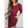 thumbnail image 3 of Vestido PRETTYGARDEN Rojo Vino Manga Larga con Cinturón Talla S, 3 of 5