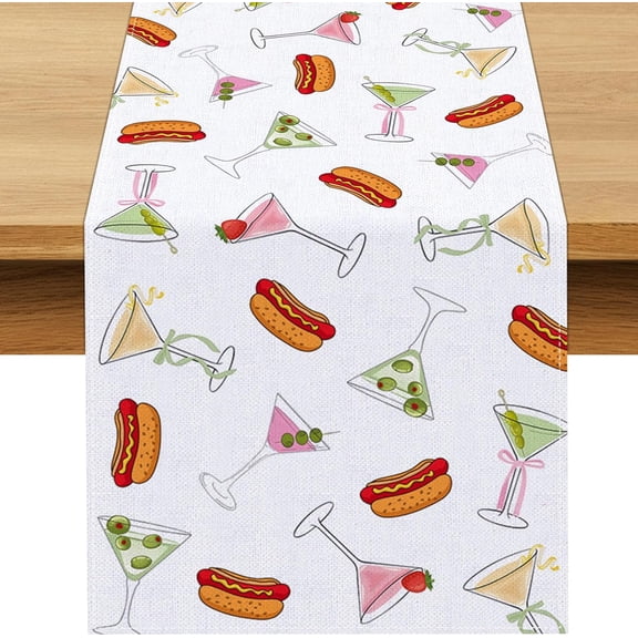 Weenies and Tinis Table Runner Hot Dog Martini Party Decoration Birthday Bachelorette Dining Room Home Kitchen Table Decor (13" x 72")