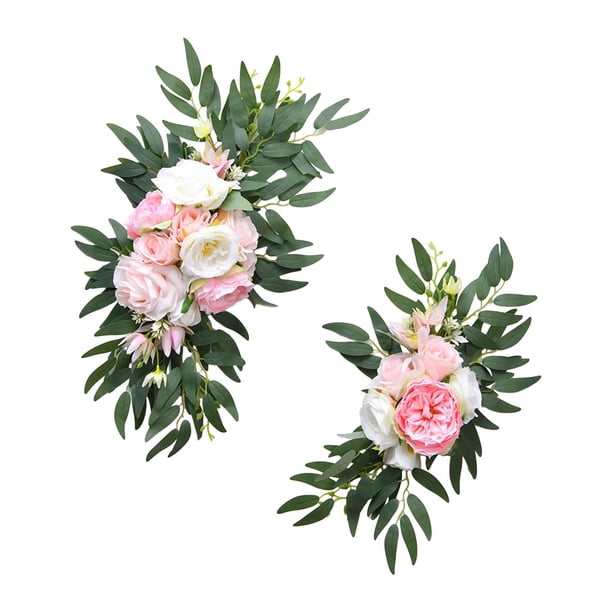 2x Arco de boda con flores artificiales, juego de guirnaldas colgantes, hecho a mano, decorativo Rosa