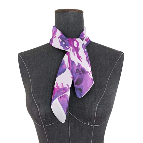 Square Scarf 24x24 Inch Skulls with Purple Flames Silky Satin Sun Protection Neck Scarf for Women Multi-Purpose Head Wrap Bandana for Hair Bag Decoration