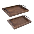 thumbnail image 2 of Fancyes 2 Pieces Rustic Serving Trays Serving Platters Decorative Ottoman Tray Vintage Stylish Farmhouse Decor for Food Tea Breakfast black brown, 2 of 8