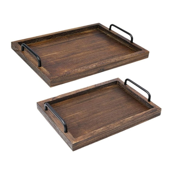 yotijay 2 Pieces Rustic Serving Trays Serving Platters Multipurpose Table Tray Farmhouse black brown