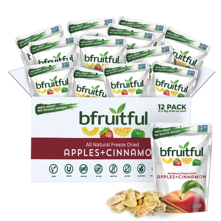 Bfruitful Freeze-Dried Red Apple with Cinnamon Dried Fruits, 12-Count Bags