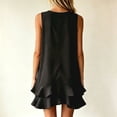 thumbnail image 2 of Morttic Women's V-Neck Sleeveless Mini Dress – Double-Layer Ruffle Hem A-Line Solid Color Casual Summer Vacation Outfit Black，S, 2 of 3