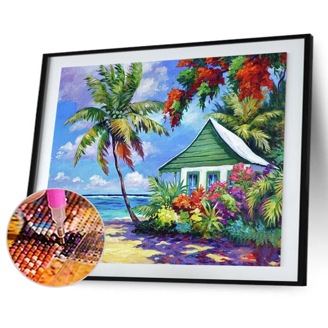 Cuadros Decorativos 5D diamante pintura casa paisaje completo redondo taladro pared DIY artes (NH1796) Ehuebsd embutido en tela