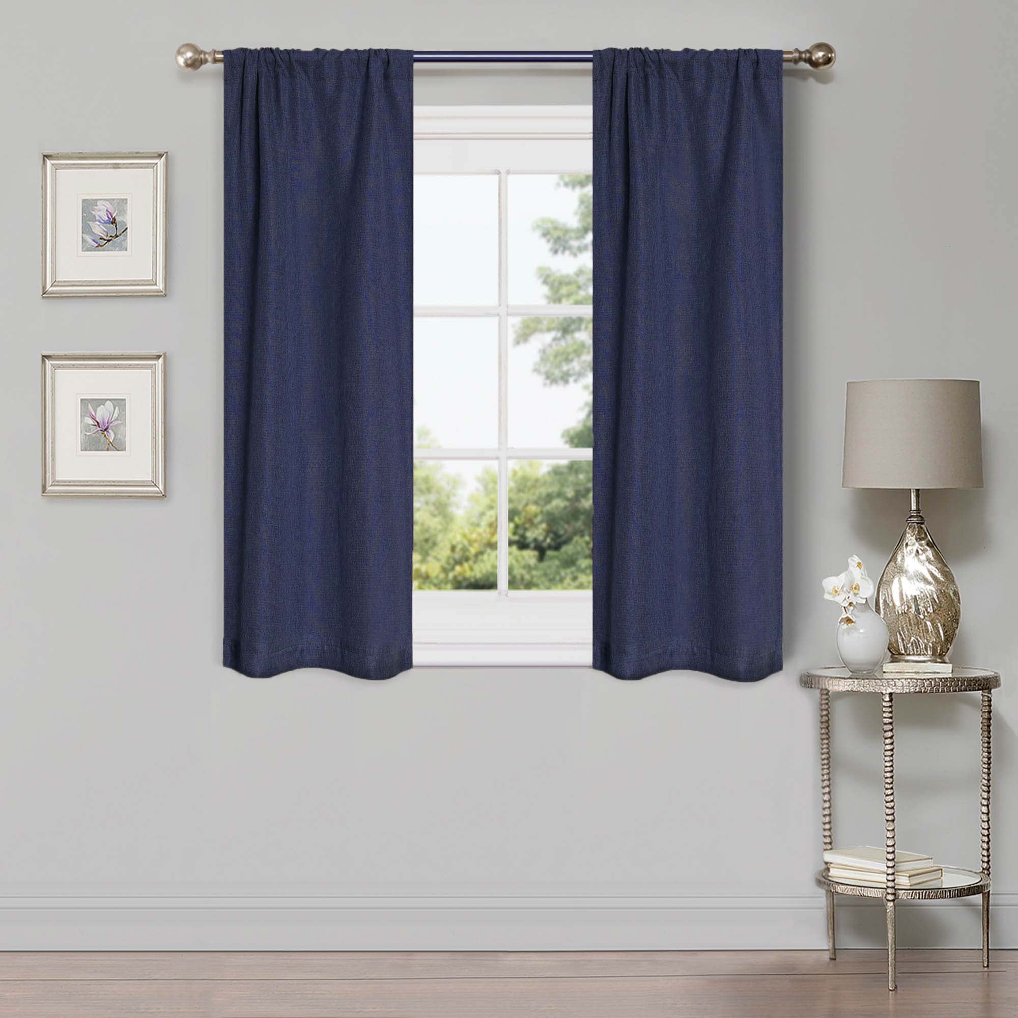 Superior Linen Blackout Curtains Set of 2, Rod Pocket Curtain Panel Pair, Navy Blue, 26"W x 63"L