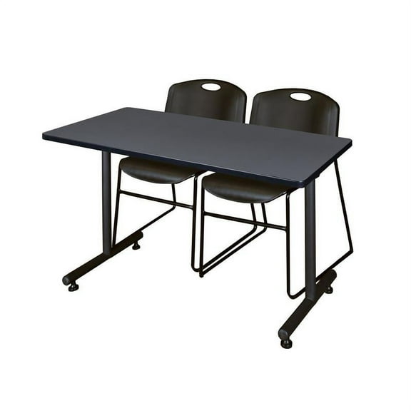 Regency 48" x 30" Kobe Training Table- Grey and 2 Zeng Stack Chairs- Black