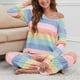 thumbnail image 2 of Traje de ocio para mujer, estampado a rayas de Color, cuello redondo, elástico, suelto, ropa de ocio para deportes diarios, 2 of 6