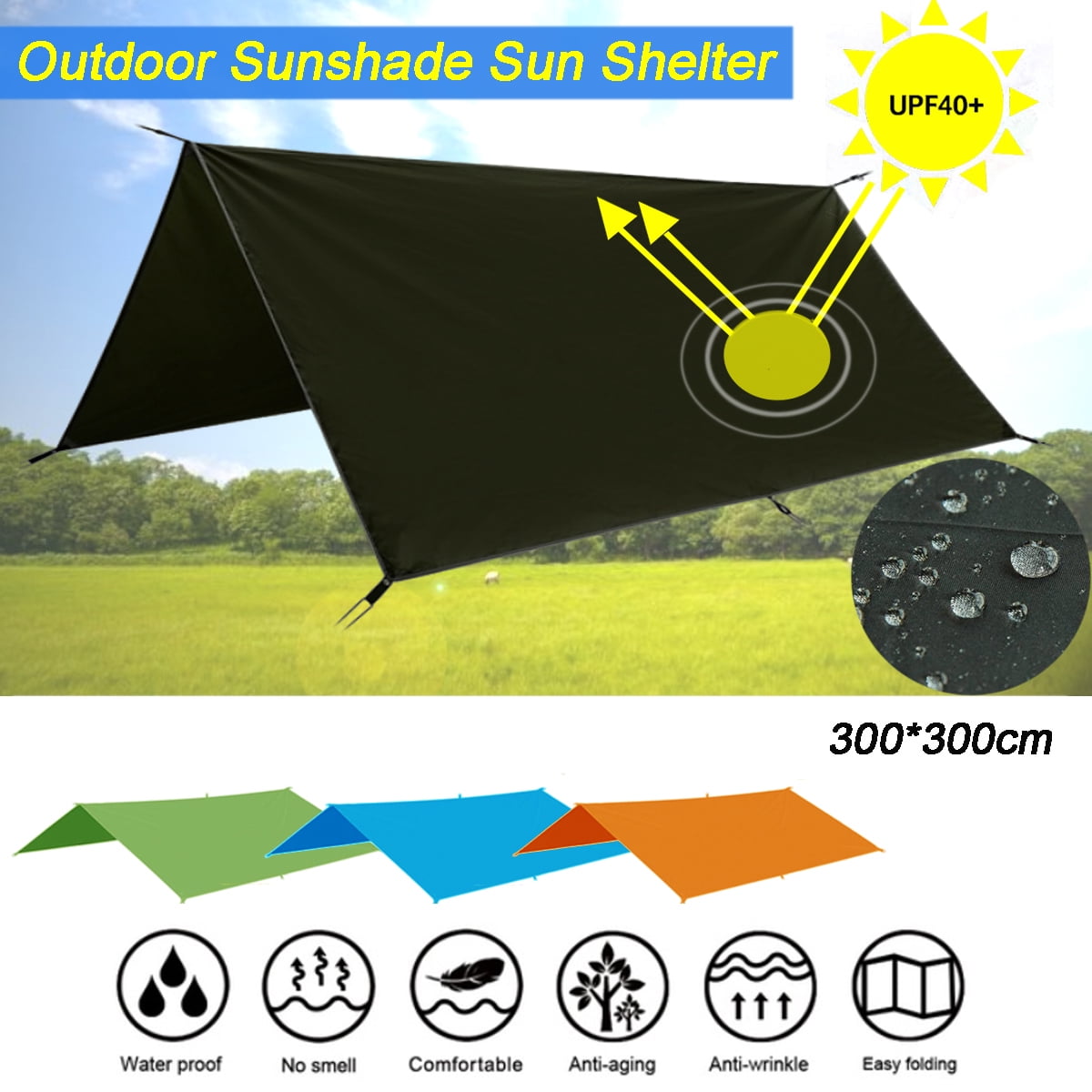 10x10ft Camping Tent Cover Tarpaulin Sun Rain Shade Hammock Waterproof
