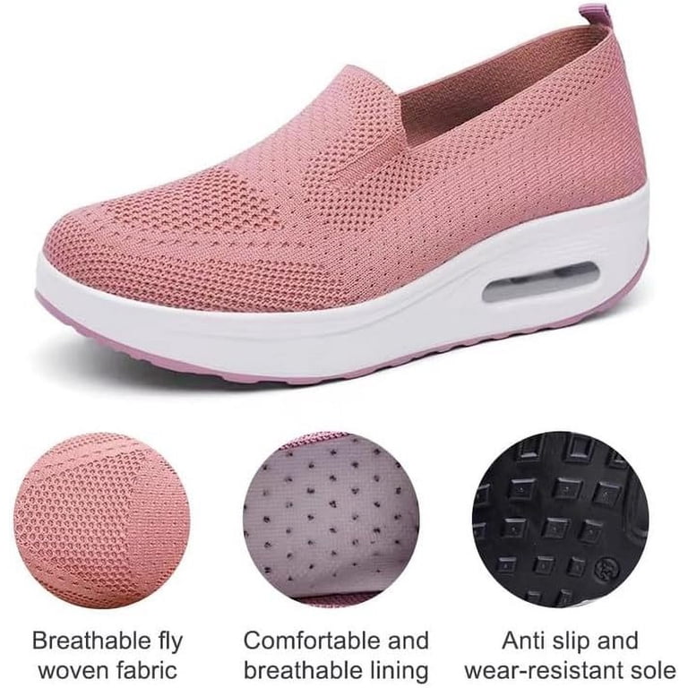Lightweight Slip On Athletic Shoes with Breathable Woven Fabric and Air Cushion Amazon.com | Women Mesh Air Cushion Orthopedic Diabetic  main image 4