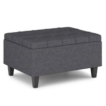 Harrison 34 inch Wide Transitional Small Coffee Table Storage Ottoman in Slate Grey Linen Look Fabric