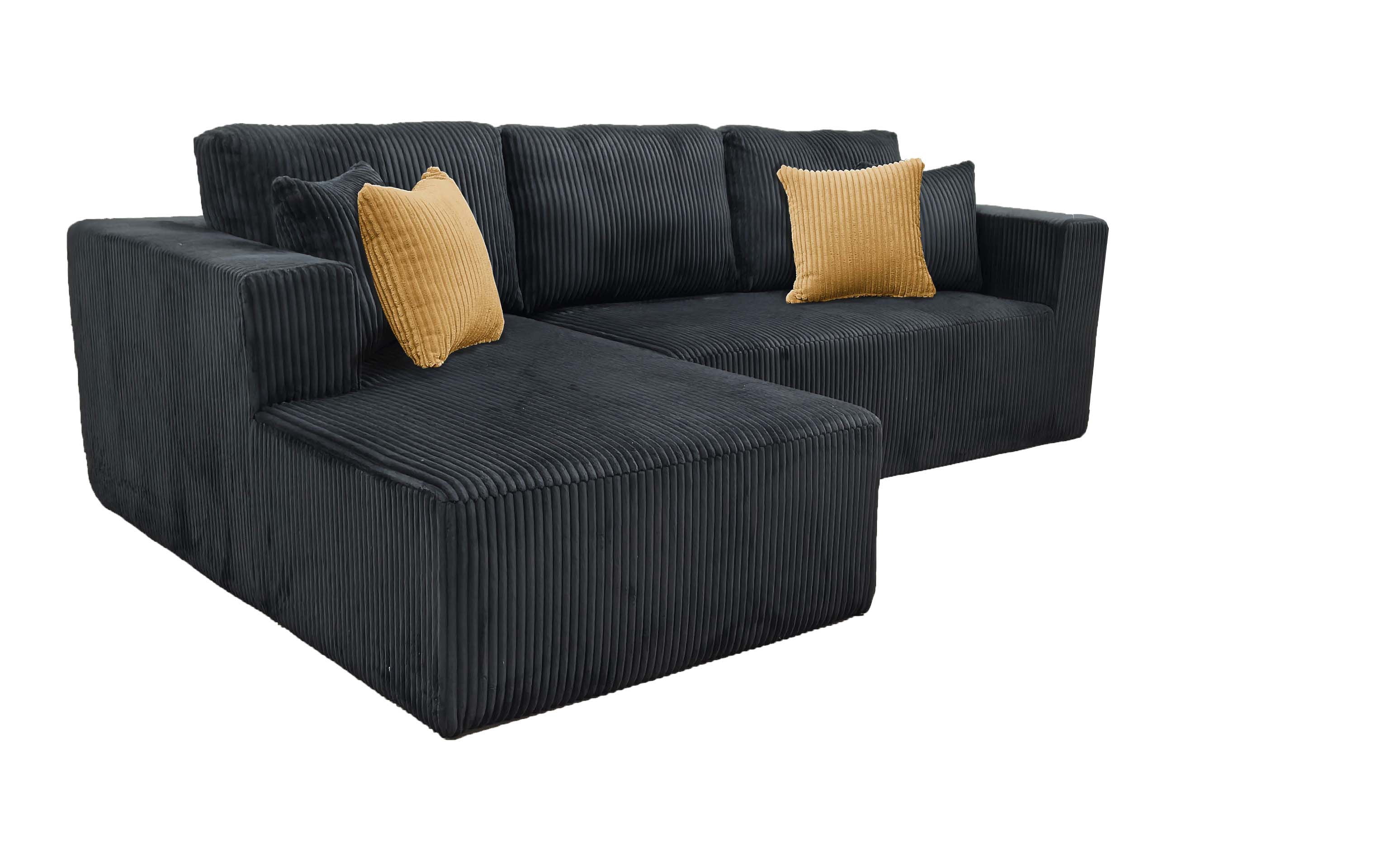 102" Modular Sectional Boneless Sofa, L-Shaped Cloud Couch with Left Facing Chaise, No Assembly Corduroy Sleeper Sofa, Plush Deep Seat Modular Couch with Toss Pillows for Living Room, Black