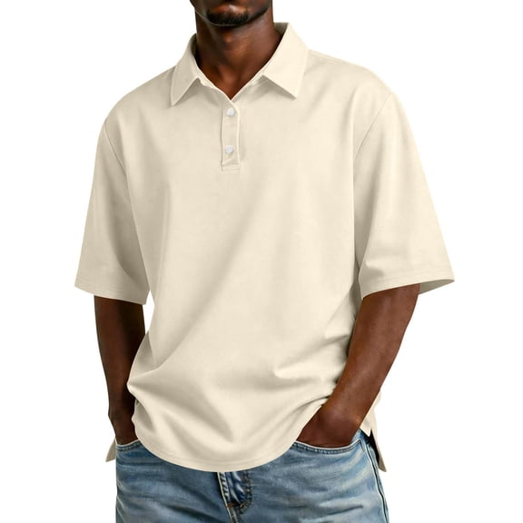 Men's Casual Polo Shirts Lightweight Breathable Short Sleeve Button Up Collared Tops Solid Color Soft Comfortable Tees for Daily Wear Golf and Outdoor Activities