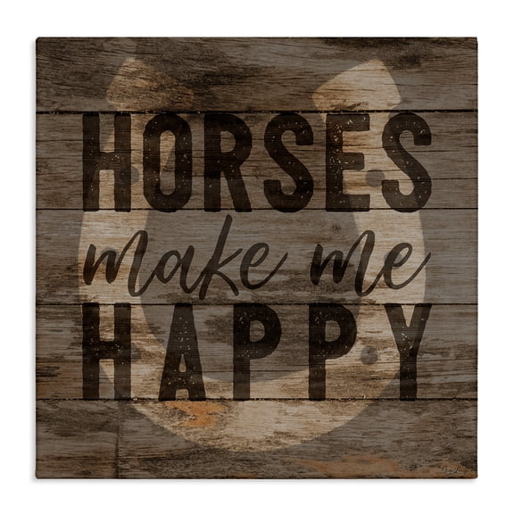Stupell Industries Farmhouse Horses Make Me Happy Horseshoe Canvas Art, 17 x 17, by Gigi Louise