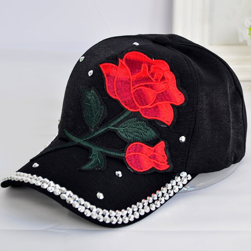 Rose Embroidered Dad Hat Women Men Cute Adjustable Cotton Floral Baseball Cap 