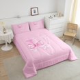 thumbnail image 4 of Erosebridal Princess Pink Bow Bedding Twin Comforter Set, Initial V Letter Down Comforter, Teens Teenager, Lightweight 2pcs, 4 of 8
