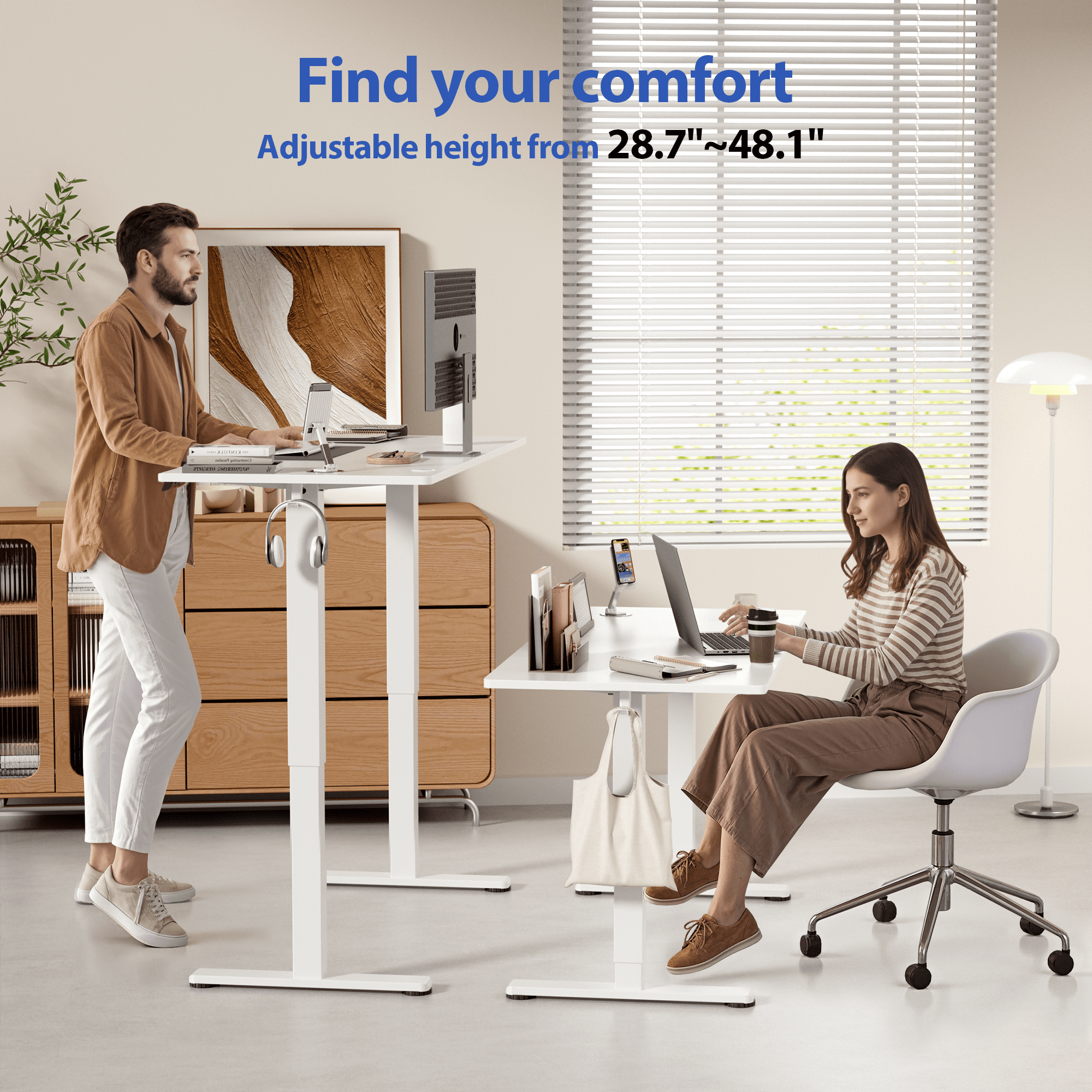 Lacoo 55" x 24" Sit to Stand Desk Height Adjustable Standing Desk Electric Stand up Table with Phone Stand, White