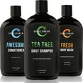 thumbnail image 1 of Challenger Mens Tea Tree Champú acondicionador y gel de baño fresco Trio 3 botellas de 16 oz | Sin sulfatos con vitaminas Aceite de argán Biotina | Queratina Vitamina C Vitamina D Proteína Sin coloran, 1 of 2