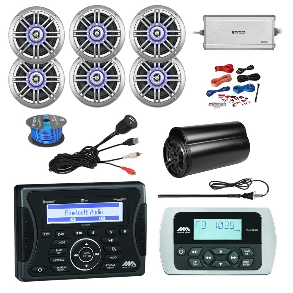 Jensen Marine Audio Bluetooth AUX USB Receiver, Wired Remote, 6x