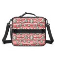 thumbnail image 2 of Baseballs and Stripes Red White Insulated Lunch Bag with Shoulder Strap and Bottle Holder,Bento School Lunch Bag Box,11x9.5x3.5 Inches, 2 of 3