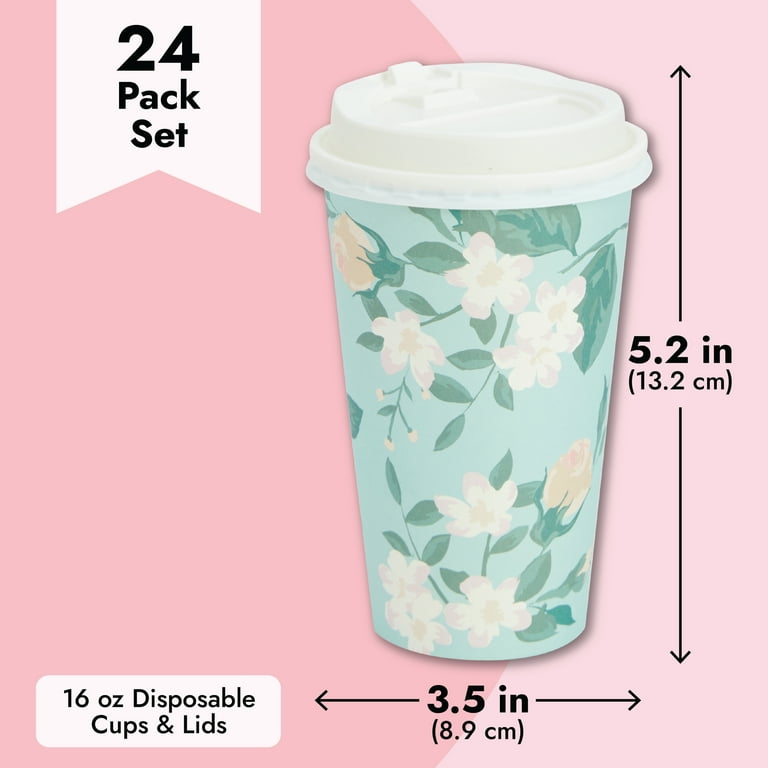 Juvale, Disposable Floral Coffee Cups, 16 oz, 24 Pack with Lids -  Walmart.com