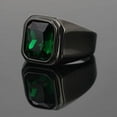 thumbnail image 3 of PAMTIER Men's Stainless Steel Black Plated Ring with Square Green Gem Stone Size 8, 3 of 6