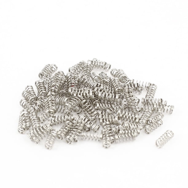 Resorte de compresión de diámetro de alambre de 0.25 mm, diámetro exterior de 2.3 mm, longitud libre de 5 mm, plateado, 100 piezas