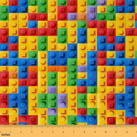jejeloiu 3D Building Blocks Fabric by the Yard 10 Yards,Rainbow Bricks Room Decor Fabric by the Yard,Yellow Blue Green Sewing Fabric For Boys For Boys Kids,Breathable Home Decor