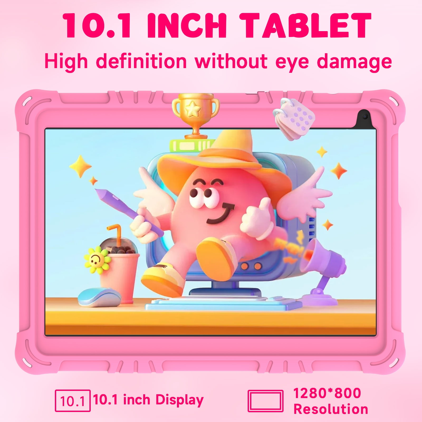 Android 15 Kids Tablet, 10 inch Tablet for Kids, 8GB RAM 32GB ROM 1TB Expand, Toddler Tablet with Parental Control, IPS Screen, Dual Camera, Educational, Games, Shockproof Case for Girls, Pink