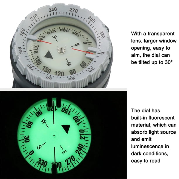 ERYUE Boussole De Plongée étanche 50 M - Cadran Fluorescent, ABS, 81,5x62 Mm, Avec Cordon élastique, Pour Plongée Et Camping