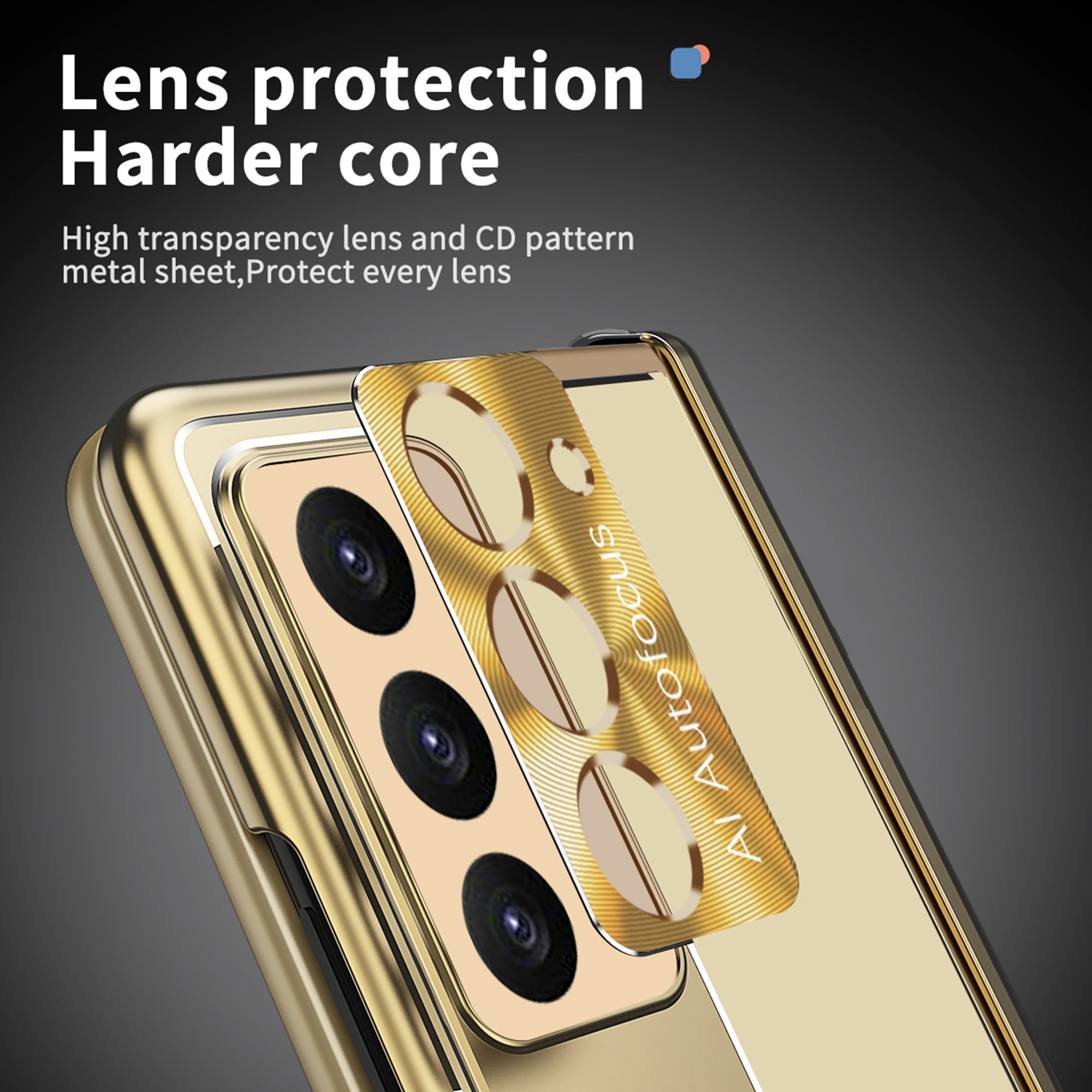 Nalacover for Samsung Galaxy Z Fold 6 Aluminum Metal Folding Case, S Pen Holder Hinge Protection Screen Film Cover with Hidden Bracket Plating Case for Samsung Galaxy Z Fold 6,Gold