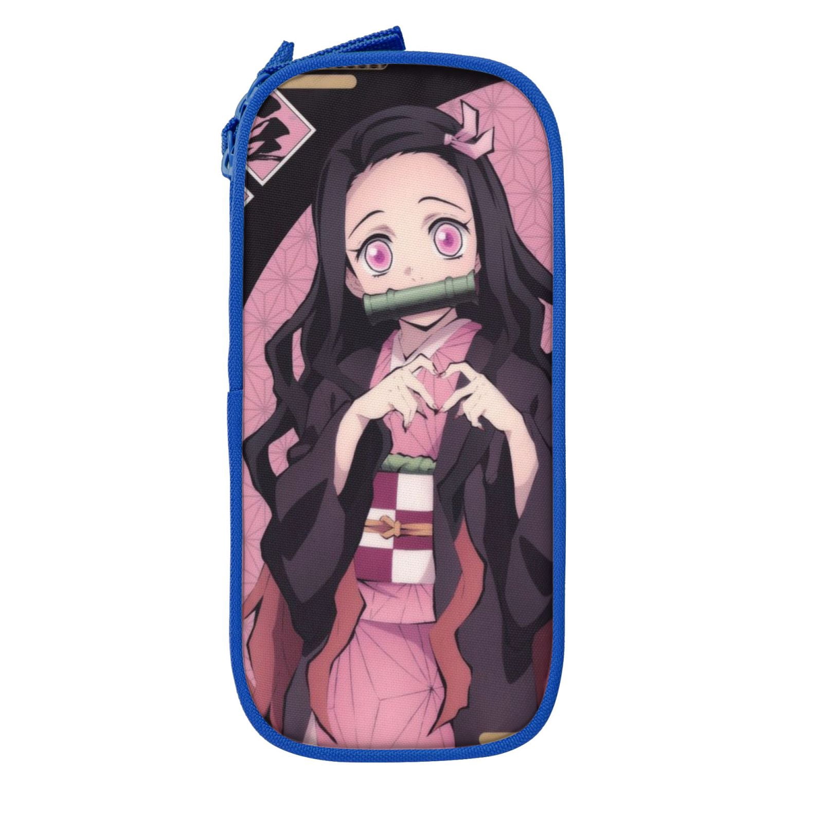 Kamado Nezuko Pencil Case Large Capacity Pencil Pouch Pen Bag Office Stationery Organizer Travel Makeup Bag Blue