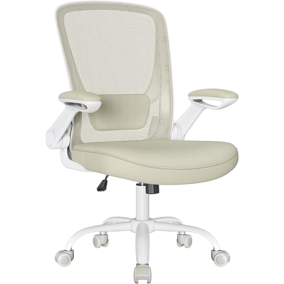 SONGMICS Silla de Oficina, Giratoria de Malla, Escritorio Ergonómica, Soporte Lumbar, Oscilante, Apoyabrazos Abatibles, Beige Avena