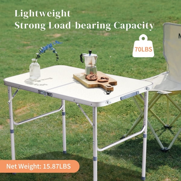 Alvantor Portable Aluminum Alloy Folding Camping Picnic Table, White, 3FT