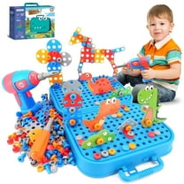 Huge Wave Magic Montessori Play Toolbox for Kids, 298Pcs Dinosaur Toy 2D/3D Engineering Building Play Tool Box with Drill, Creativity Christmas Gifts for Toddler Aged 3-8