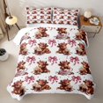 thumbnail image 2 of Manfei Cute Highland Cattle Bed Spread Queen 3pcs,Cartoon Ribbon Bow Queen Coverlet Set,Pink Brown,1 Quilt and 2 Pillowcases, 2 of 7